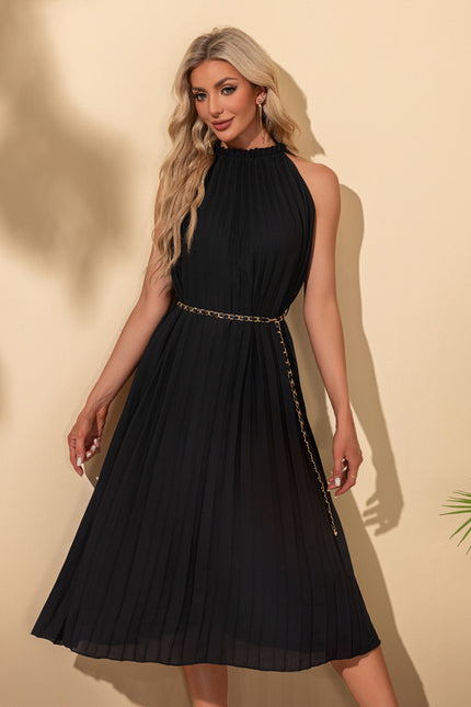 Robe plissée licou trapèze polyester midi - gallery 1