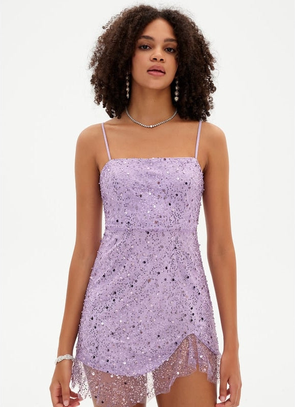 Fourreau col droit mini paillette robe de bal de promo avec paillettes perles