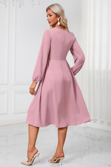 Robe nœud col v trapèze polyester midi - gallery 2