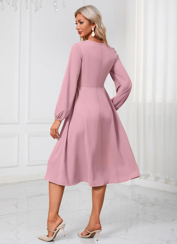 Robe nœud col v trapèze polyester midi - gallery 2