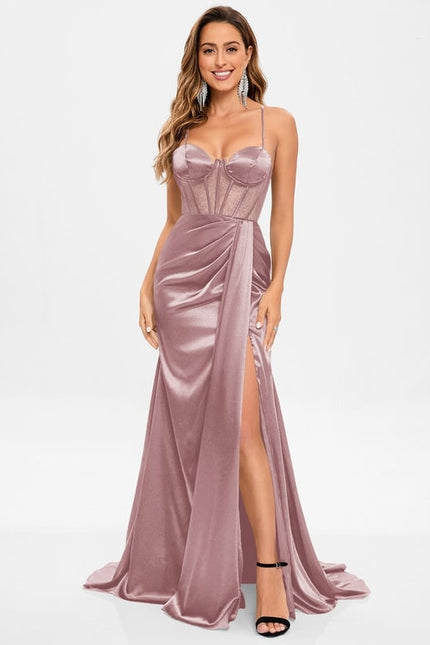 Sirène col cœur traîne balayage satin extensible robe de bal - gallery 7