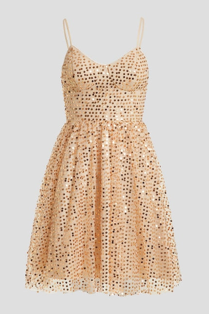 Trapèze col v court paillette robe de bal de promo avec paillettes