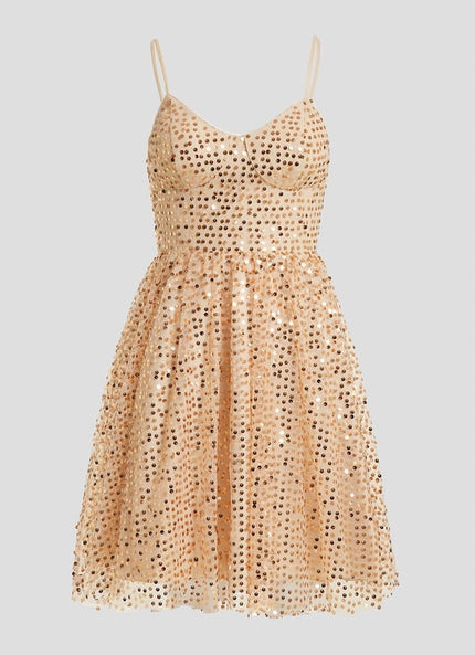 Trapèze col v court paillette robe de bal de promo avec paillettes