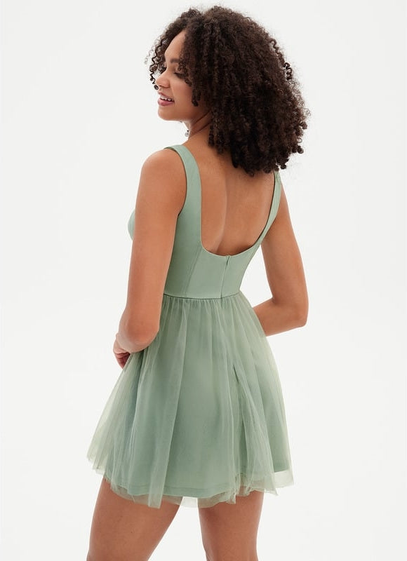 Trapèze col v mini tulle robe de bal de promo - gallery 1
