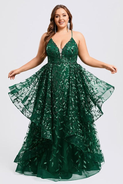 Princesse col v longueur ras du sol dentelle floral robe de bal avec paillettes - gallery 7