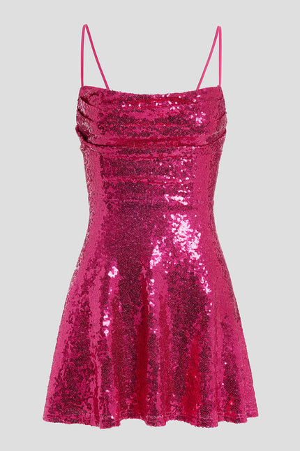 Trapèze col bénitier mini paillette robe de bal de promo avec paillettes