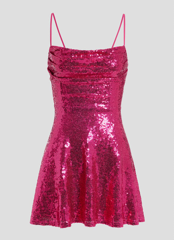 Trapèze col bénitier mini paillette robe de bal de promo avec paillettes