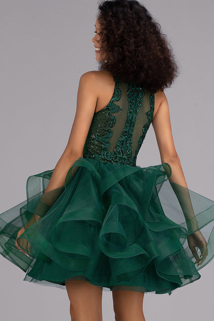 Princesse col rond court tulle dentelle robe de bal de promo avec paillettes - gallery 5