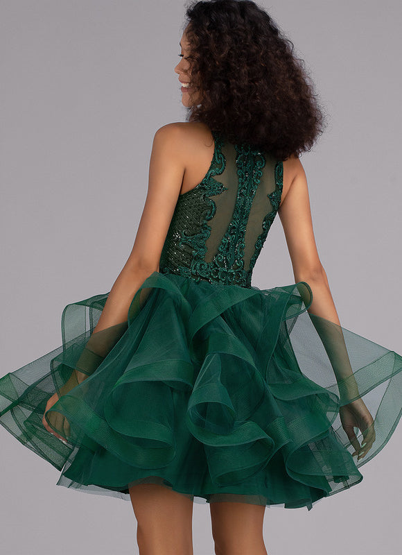 Princesse col rond court tulle dentelle robe de bal de promo avec paillettes - gallery 5