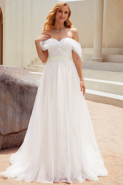 Princesse épaule dénudée traîne balayage tulle robe de mariée - gallery 6