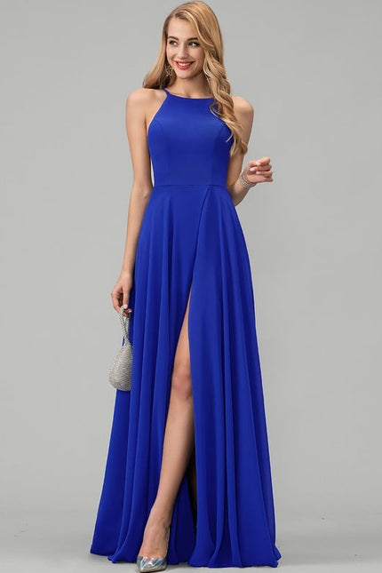 Trapèze col rond longueur ras du sol mousseline robe de demoiselle d'honneur - gallery 2