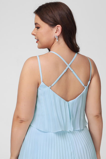 Trapèze col v longueur mollet mousseline robe de demoiselle d'honneur avec plissée - gallery 8