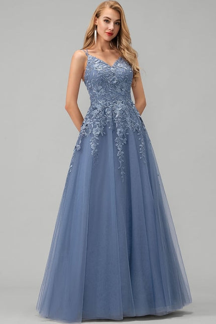 Princesse col v longueur ras du sol tulle robe de bal - gallery 2