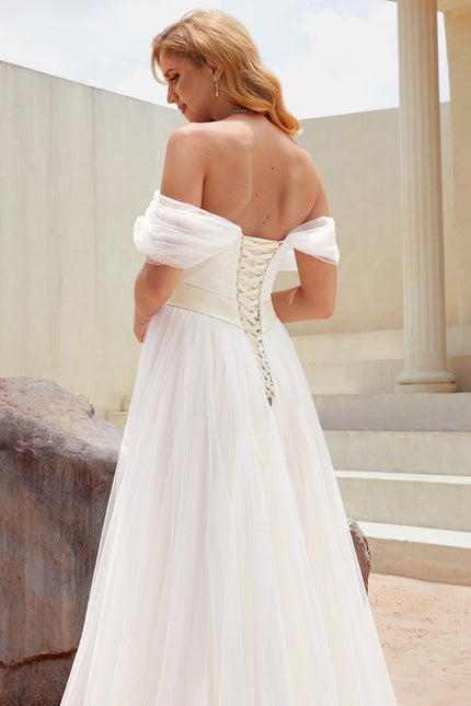 Princesse épaule dénudée traîne balayage tulle robe de mariée - gallery 7