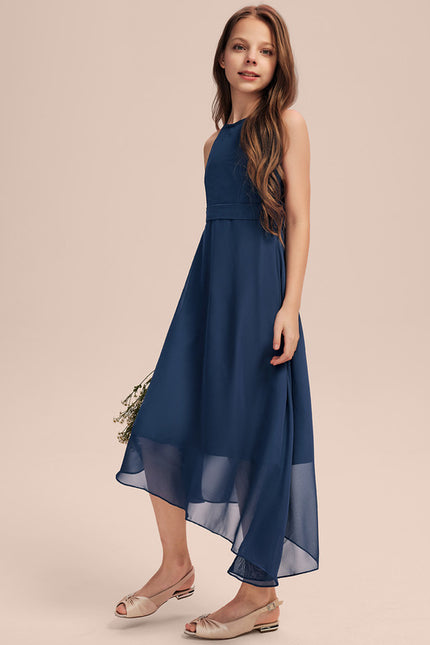 Trapèze licou asymétrique mousseline robe de demoiselle d'honneur - junior - gallery 5