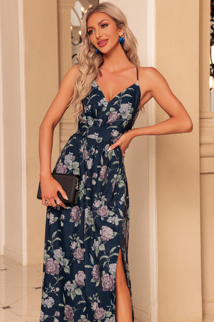 Robe fleurs imprimé fleur col v trapèze organza maxi - gallery 4