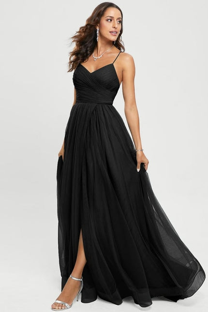Princesse col v traîne balayage tulle robe de bal - gallery 9