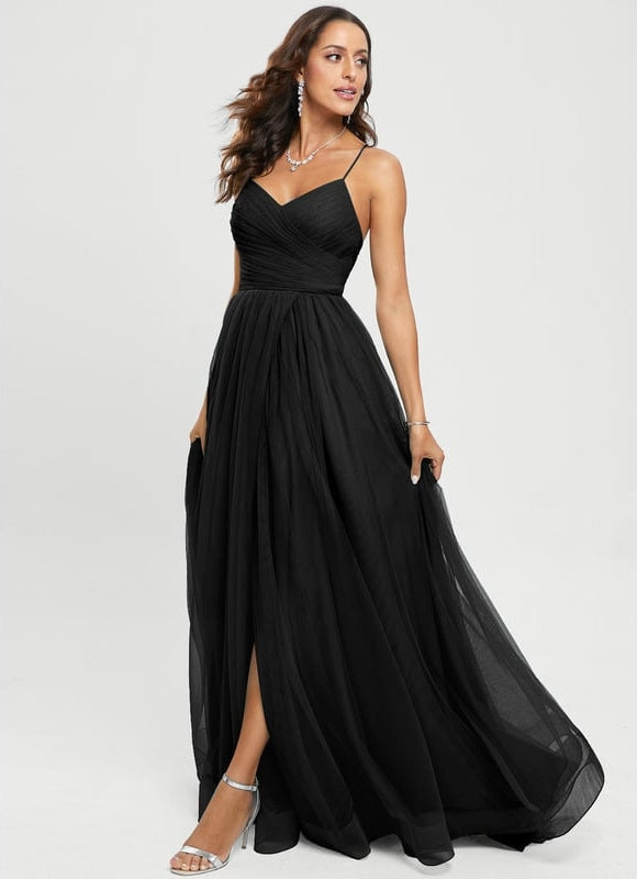 Princesse col v traîne balayage tulle robe de bal - gallery 9