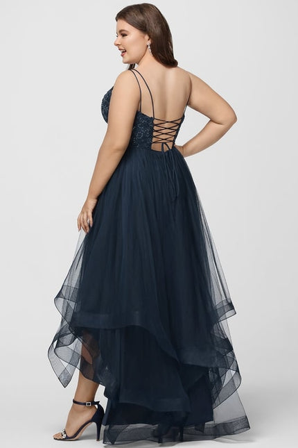 Princesse col rond asymétrique dentelle robe de bal avec paillettes - gallery 6