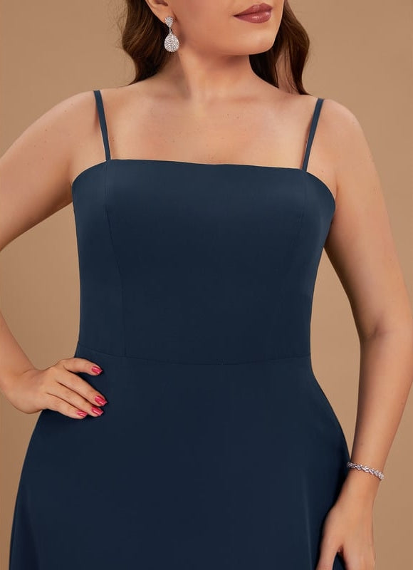 Trapèze col carré longueur ras du sol mousseline robe de demoiselle d'honneur - gallery 7