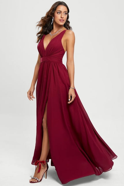 Trapèze col v longueur ras du sol mousseline robe de bal - gallery 6