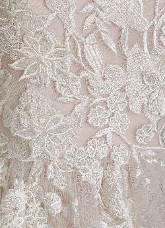 Princesse col cœur traîne balayage tulle dentelle robe de mariée - gallery 7