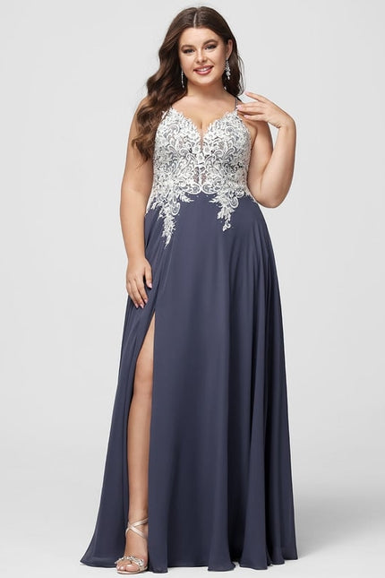 Trapèze col v longueur ras du sol mousseline robe de bal avec perles paillettes - gallery 8