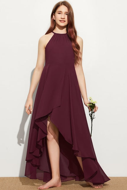 Trapèze licou asymétrique mousseline robe de demoiselle d'honneur - junior - gallery 1