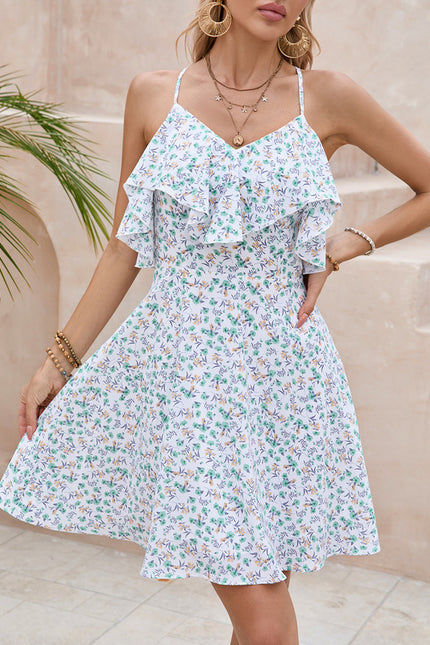 Robe imprimé fleur col v trapèze polyester mini - gallery 5