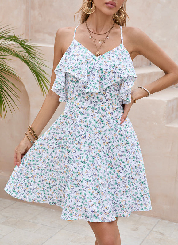 Robe imprimé fleur col v trapèze polyester mini - gallery 5