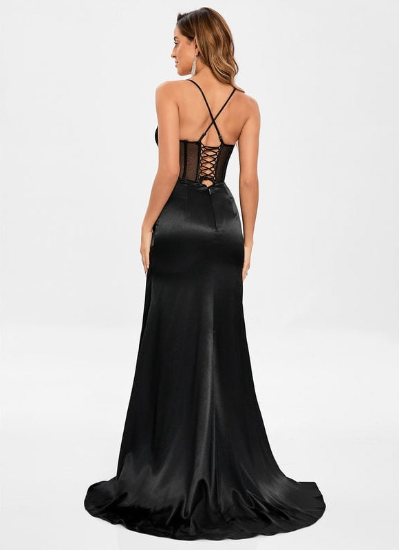 Sirène col cœur traîne balayage satin extensible robe de bal - gallery 5