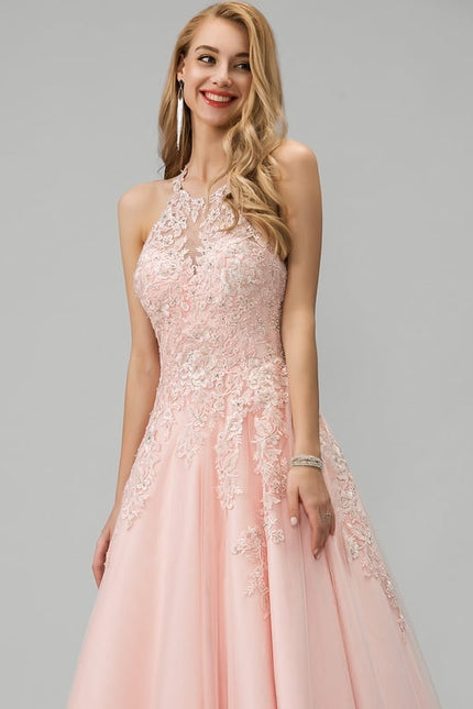 Princesse col rond longueur ras du sol tulle robe de bal avec perles paillettes - gallery 3