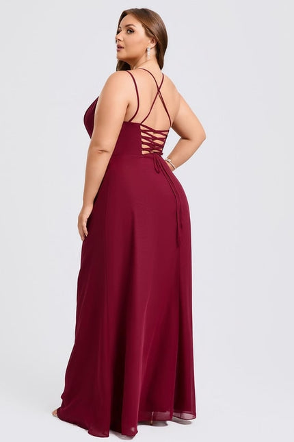 Sirène col carré longueur ras du sol mousseline robe de demoiselle d'honneur - gallery 9