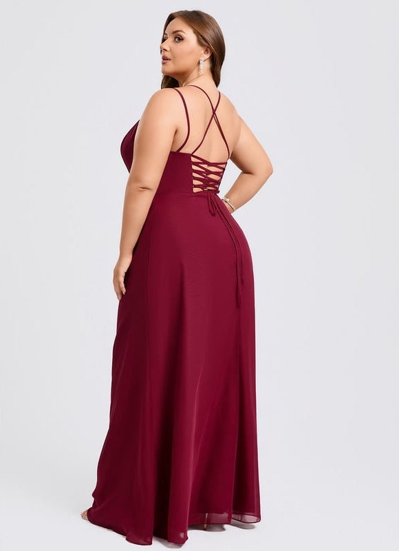 Sirène col carré longueur ras du sol mousseline robe de demoiselle d'honneur - gallery 9