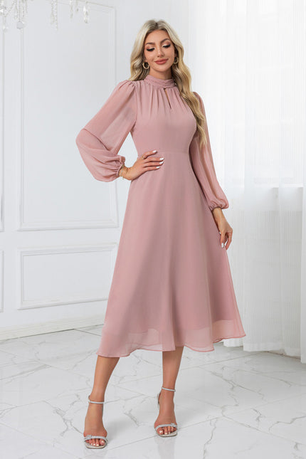 Robe col montant trapèze mousseline midi