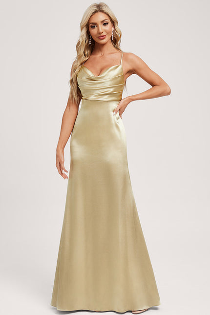 Sirène col bénitier longueur ras du sol satin extensible robe de demoiselle d'honneur
