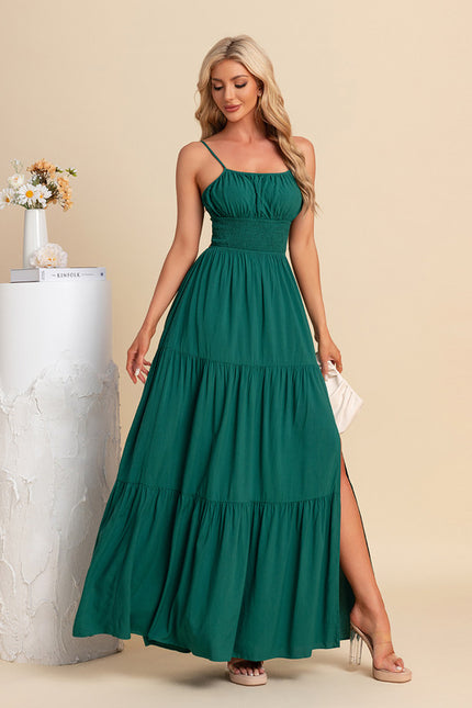 Robe plissée col carré trapèze polyester maxi - gallery 2