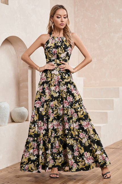 Robe imprimé fleur licou trapèze polyester maxi - gallery 3