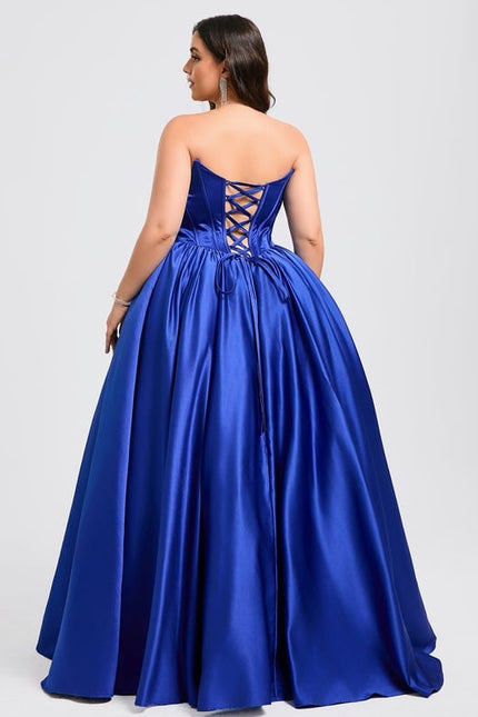 Princesse col droit longueur ras du sol satin robe de bal - gallery 7