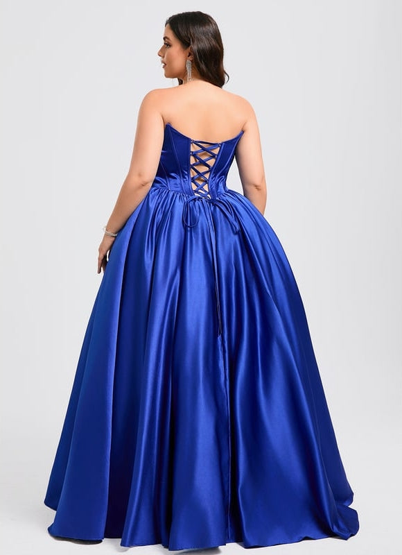 Princesse col droit longueur ras du sol satin robe de bal - gallery 7