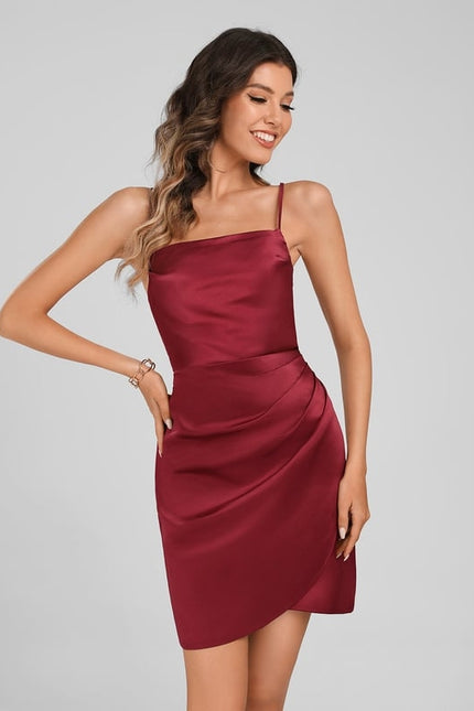 Moulante col carré court satin robe de bal de promo - gallery 3