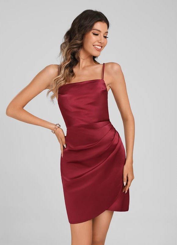 Moulante col carré court satin robe de bal de promo - gallery 3