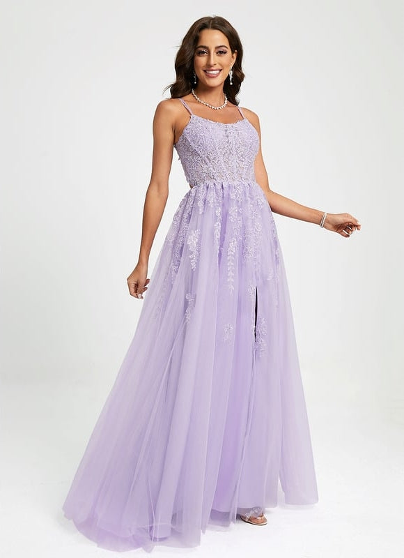 Princesse col rond traîne balayage tulle dentelle robe de bal avec paillettes - gallery 4