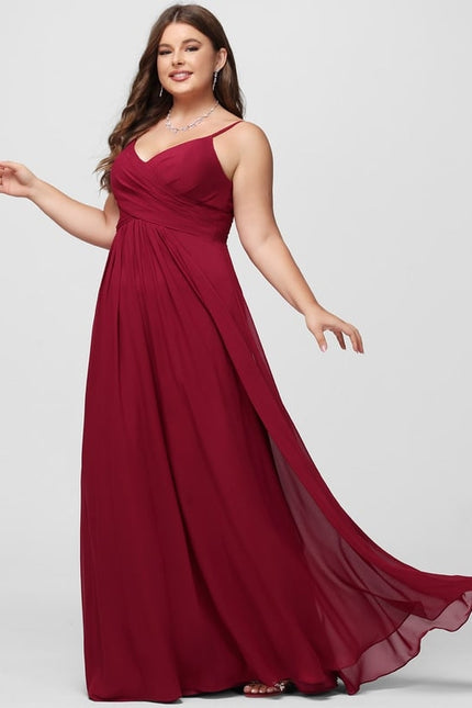 Trapèze col v longueur ras du sol mousseline robe de bal avec plissée - gallery 5