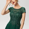 Trapèze col rond longueur genou dentelle mousseline robe de cocktail avec paillettes
