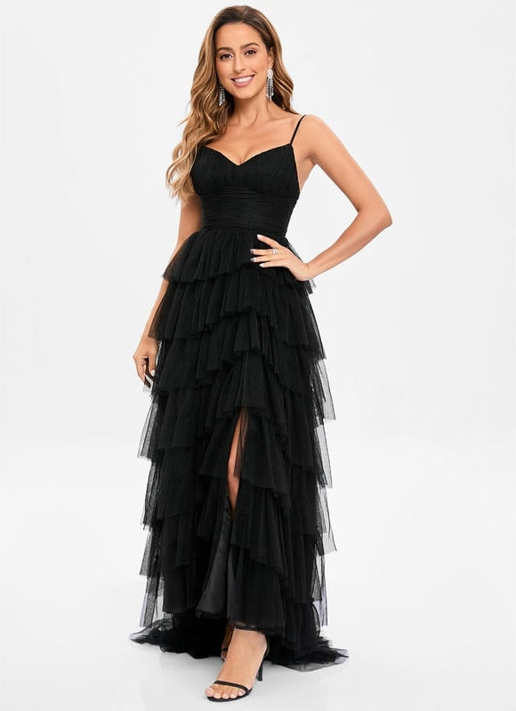Princesse col v traîne balayage tulle robe de bal - gallery 1