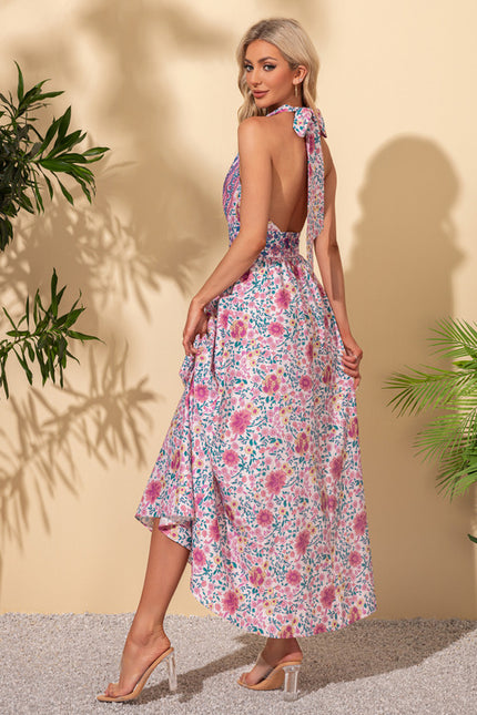 Robe imprimé fleur licou trapèze polyester maxi - gallery 5