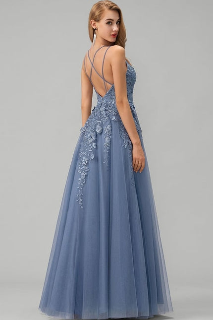 Princesse col v longueur ras du sol tulle robe de bal - gallery 1