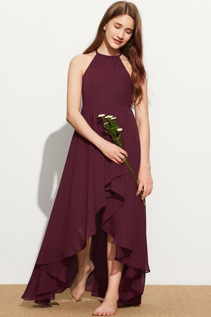 Trapèze licou asymétrique mousseline robe de demoiselle d'honneur - junior - gallery 2