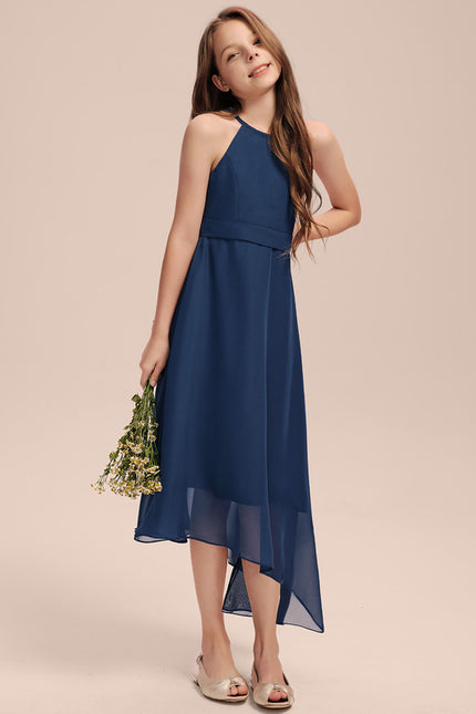 Trapèze licou asymétrique mousseline robe de demoiselle d'honneur - junior